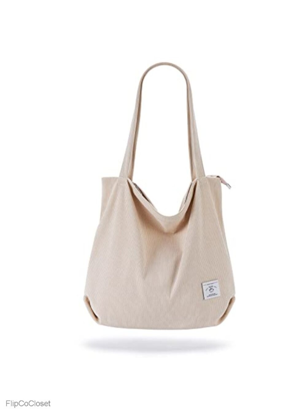 Women's Corduroy Tote Bag Zipper Casual Handbag Big Capacity Shoulder Bag with